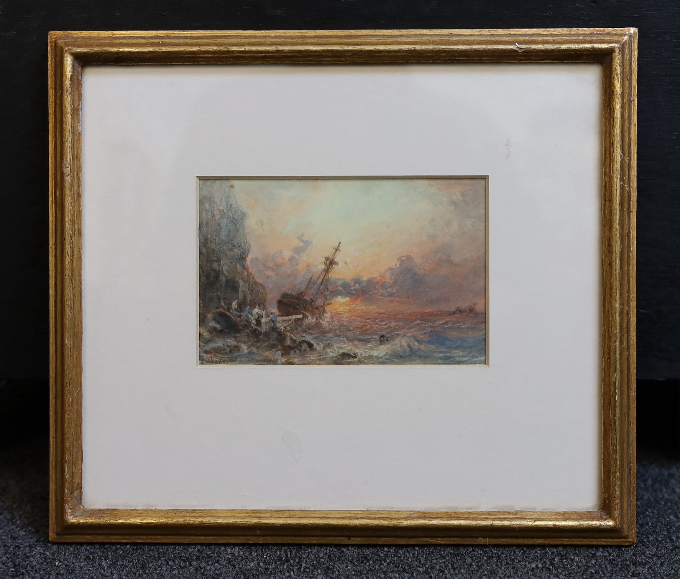 George Weatherill (1810-1890), Ship wrecking on the cliffs, watercolour, 8.5 x 13cm